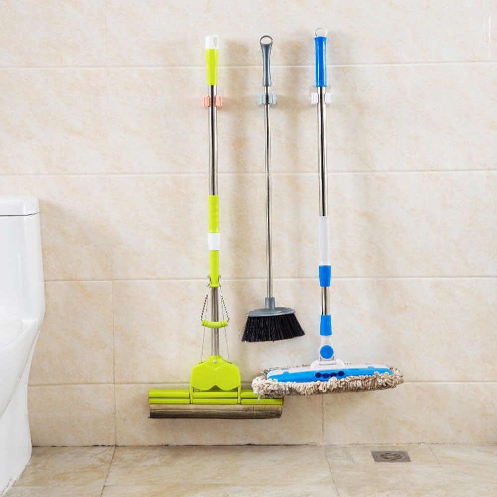 Móc dán tường chất liệu nhựa đa năng treo chổi, cây lau nhà, treo dù, chà toilet tiện ích