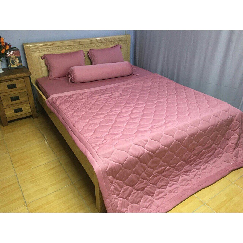 Bộ Drap thun trơn hồng dâu KO Mền/Chăn (chân nệm dưới 15cm). bộ Ga thun trơn 1m2/1m4/1m6/1m8. Bộ Ra thun trơn.