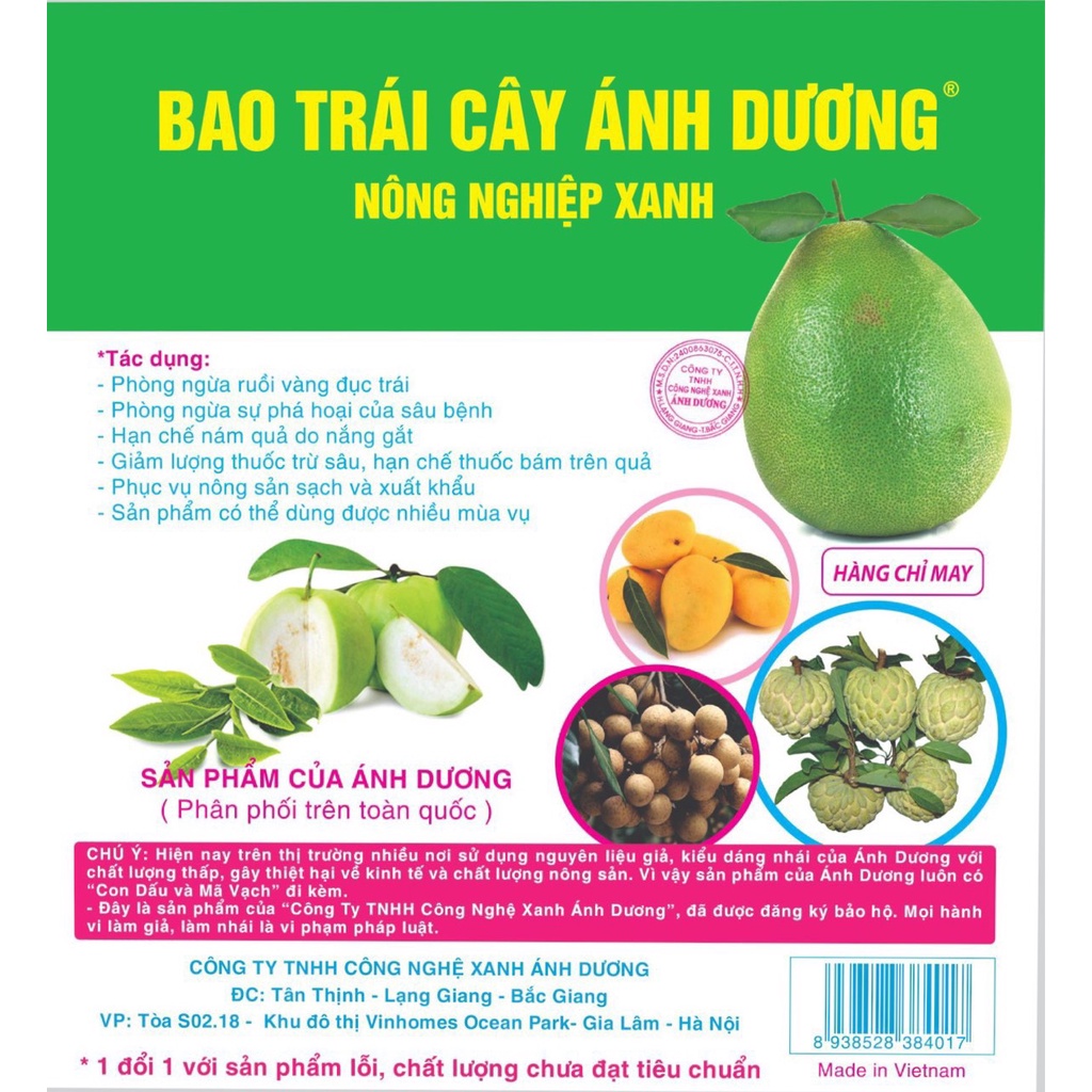 Túi bọc trái cây ổi, bưởi, xoài, na, thương hiệu Ánh Dương, dùng 3-4 mùa, có nút cài - VUA BAO BÌ