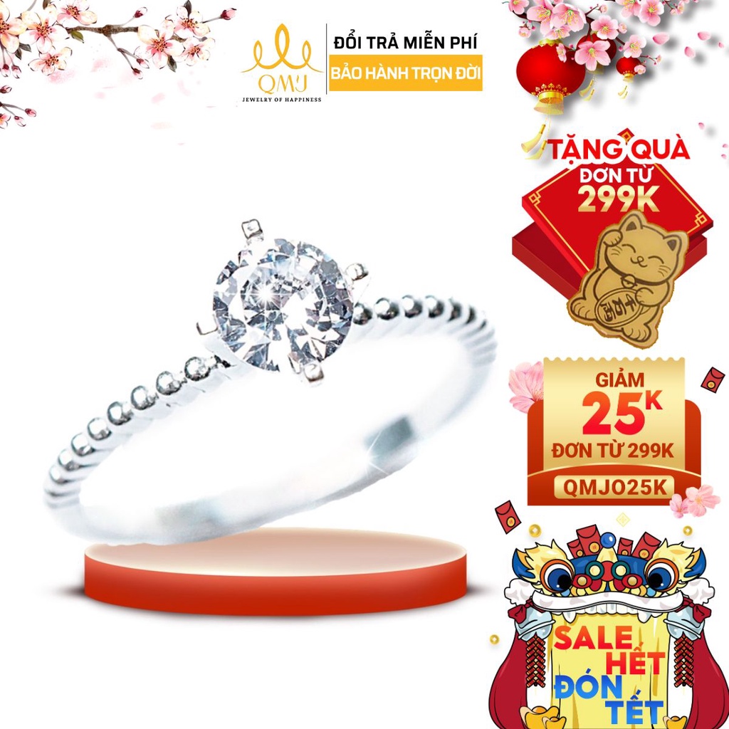 Nhẫn bạc QMJ Kiêu sa đơn giản ổ đá 4 chấu - bạc 925 cao cấp, nhẫn nữ thời trang đẹp, bản mỏng, thanh lịch