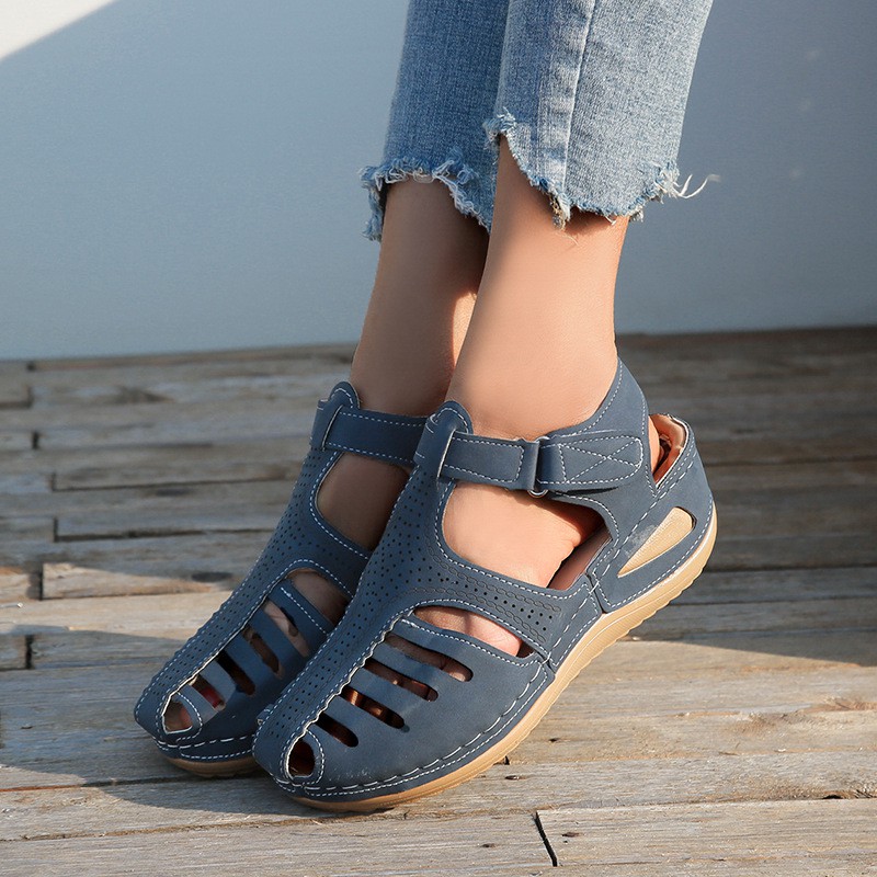 Dép Sandal Nữ Đế Xuồng Giả Da Đi Biển Chống Trượt sandals