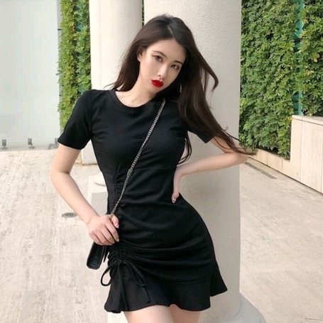 [ Chuyên Sỉ ] Đầm đuôi cá rút dây 1 bên - chất thun gân dày dặn ( kèm ảnh và video thật )