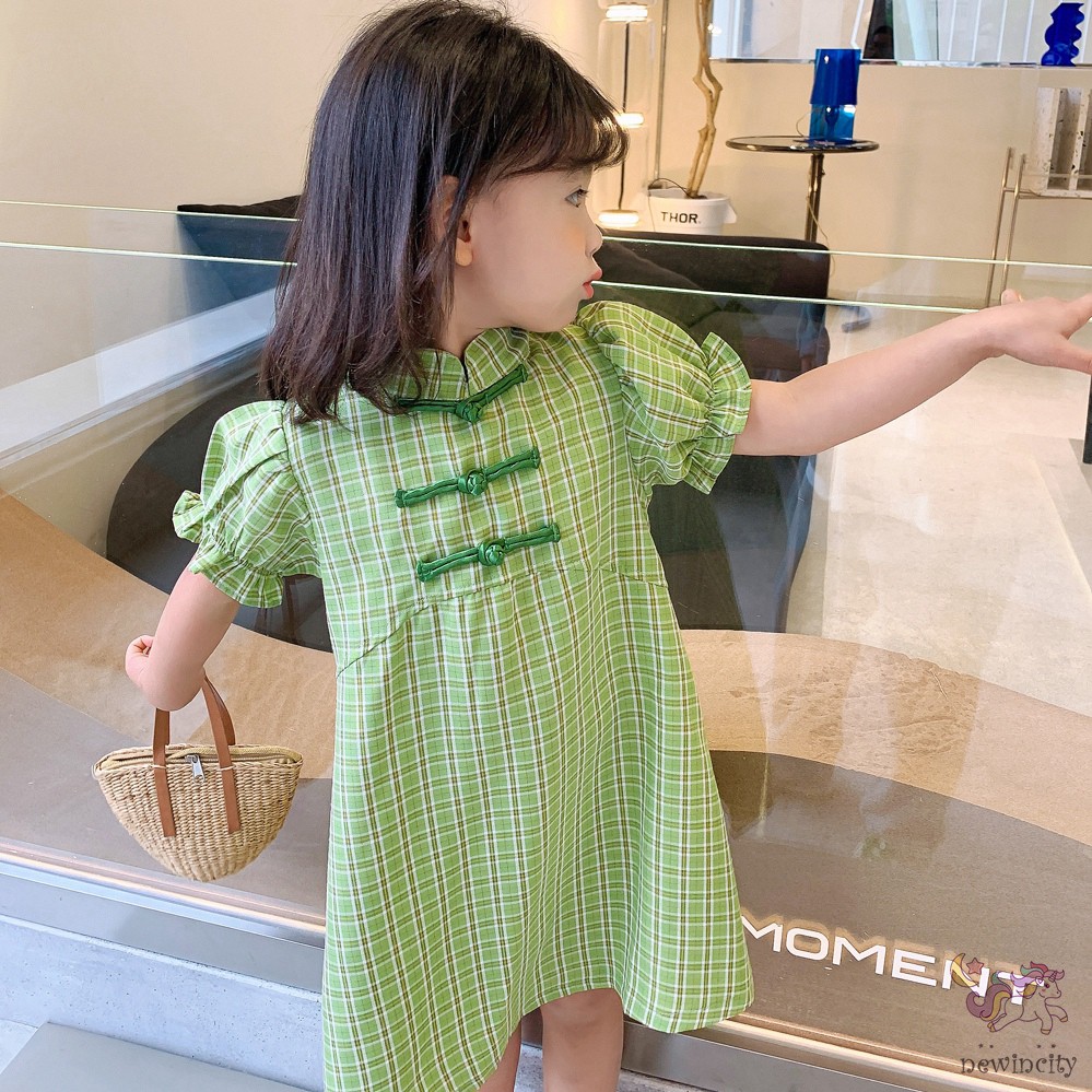 Đầm Kiểu Sườn Xám Tay Phồng Phong Cách Retro Đáng Yêu Thời Trang Hàn Quốc Cho Bé Gái