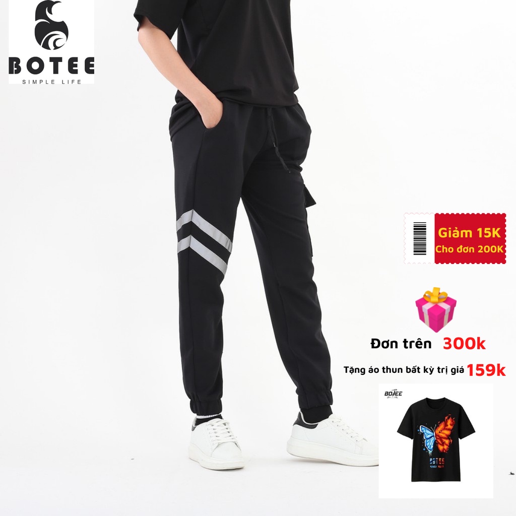 Quần jogger túi hộp phản quang Botee unisex nam nữ chất poly cao cấp