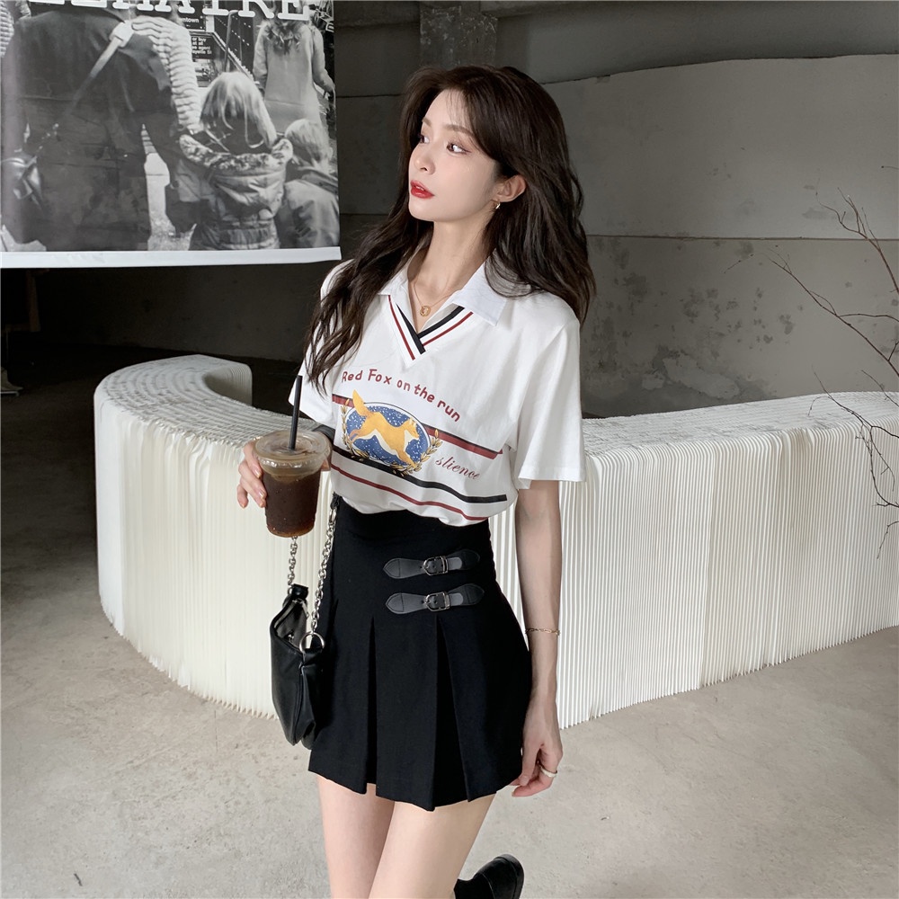 Áo polo Tay Ngắn Dáng Rộng Phong Cách vintage Thời Trang Mùa Hè Cho Nữ