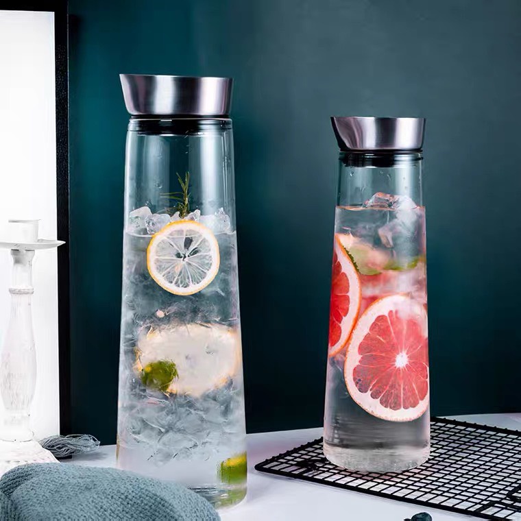 (SẴN) Bình detox dáng trụ, bình rót rượu vang decanter - thủy tinh chịu nhiệt cao cấp Borosilicate k chì