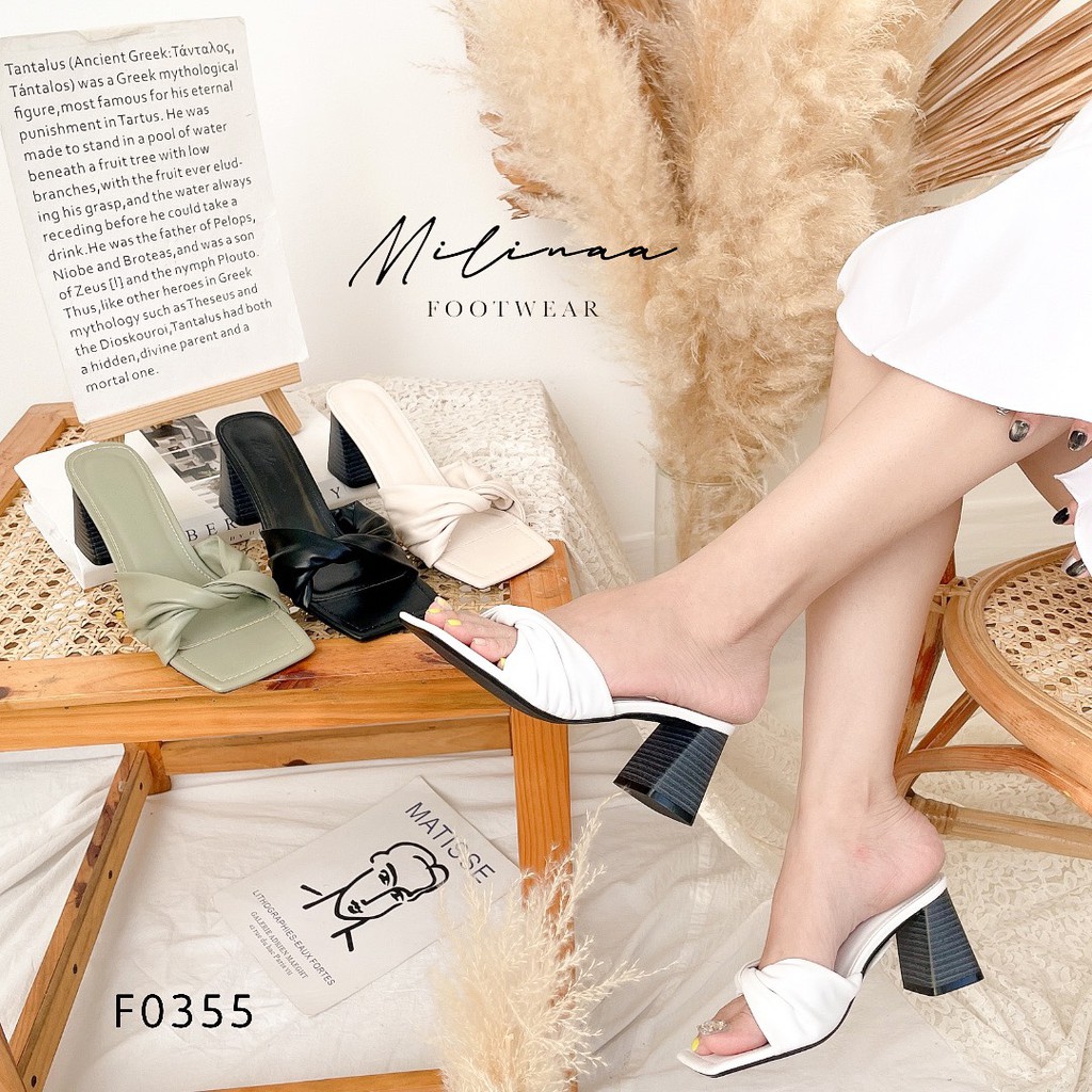 DÉP NỮ GÓT TRỤ GỖ 5P BẢN NGANG XOẮN NHÚN F0355