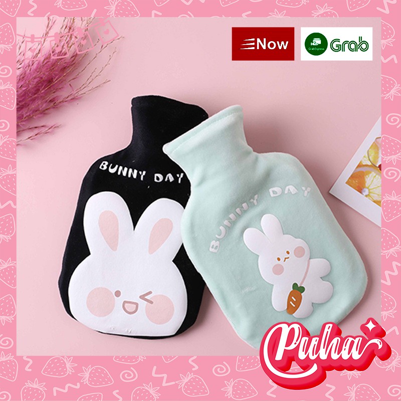 Túi chườm nóng bụng kinh Puha 1000ml, sưởi ấm tay chân, chườm nóng lạnh đa năng, Bunny Grey.