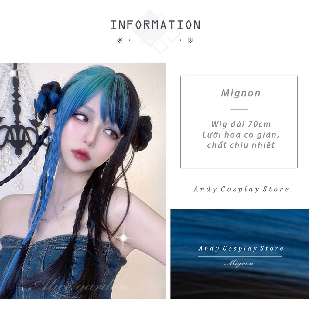 [CÓ SẴN] Wig teen/ tóc giả đen xanh miku Mignon Alice Garden