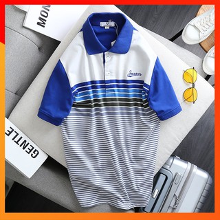 Áo Thun Nam Cổ Bẻ STRONGMAN Freeship Tay Ngắn Phối Kẻ Sọc Thêu Logo Sắc Sảo, Thun Cotton Mịn 100% 4 Chiều Cao Cấp
