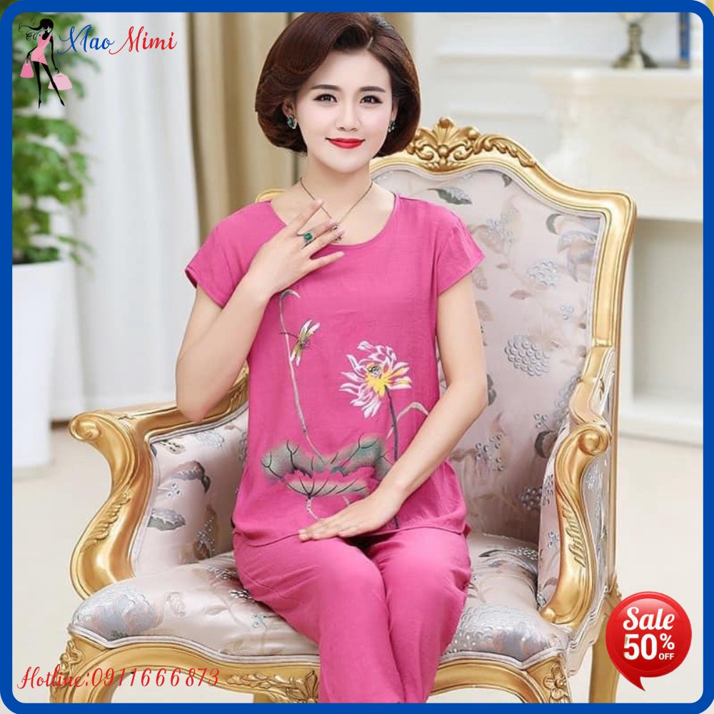 (SALE MOM) Bộ đũi quần dài thêu hoa 5 màu hoạ tiết trang nhã cho các bà các mẹ