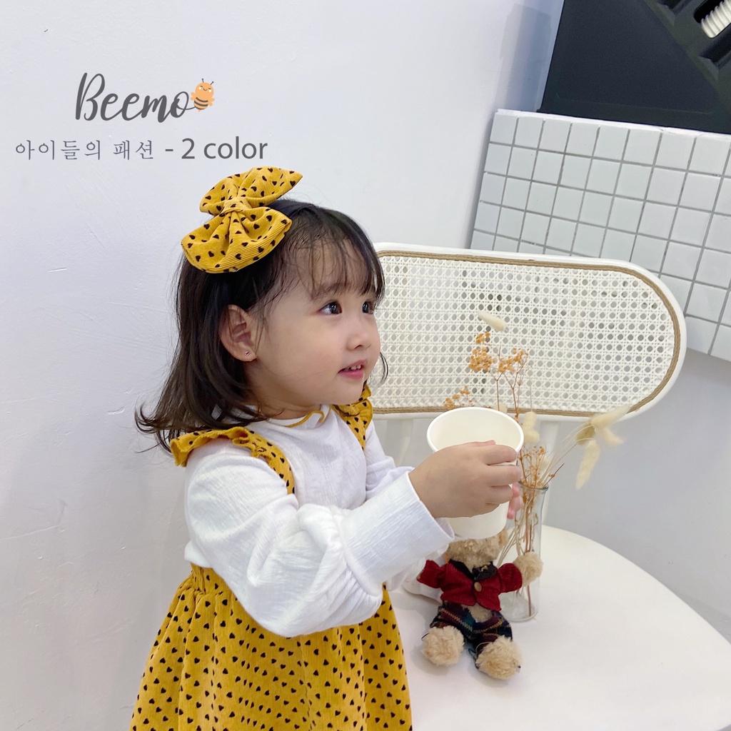 Set yếm nhung tặng kèm nơ cho bé gái, váy kèm áo xinh xắn cho bé