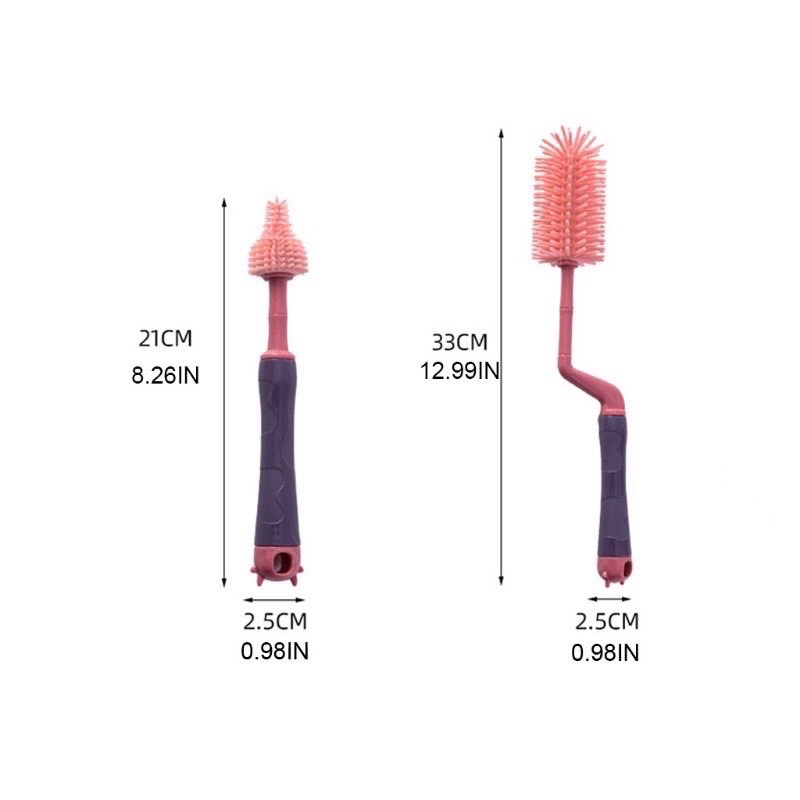Cọ rửa bình sữa Silicon cao cấp 3 chi tiết [Tay cầm xoay 360 độ]