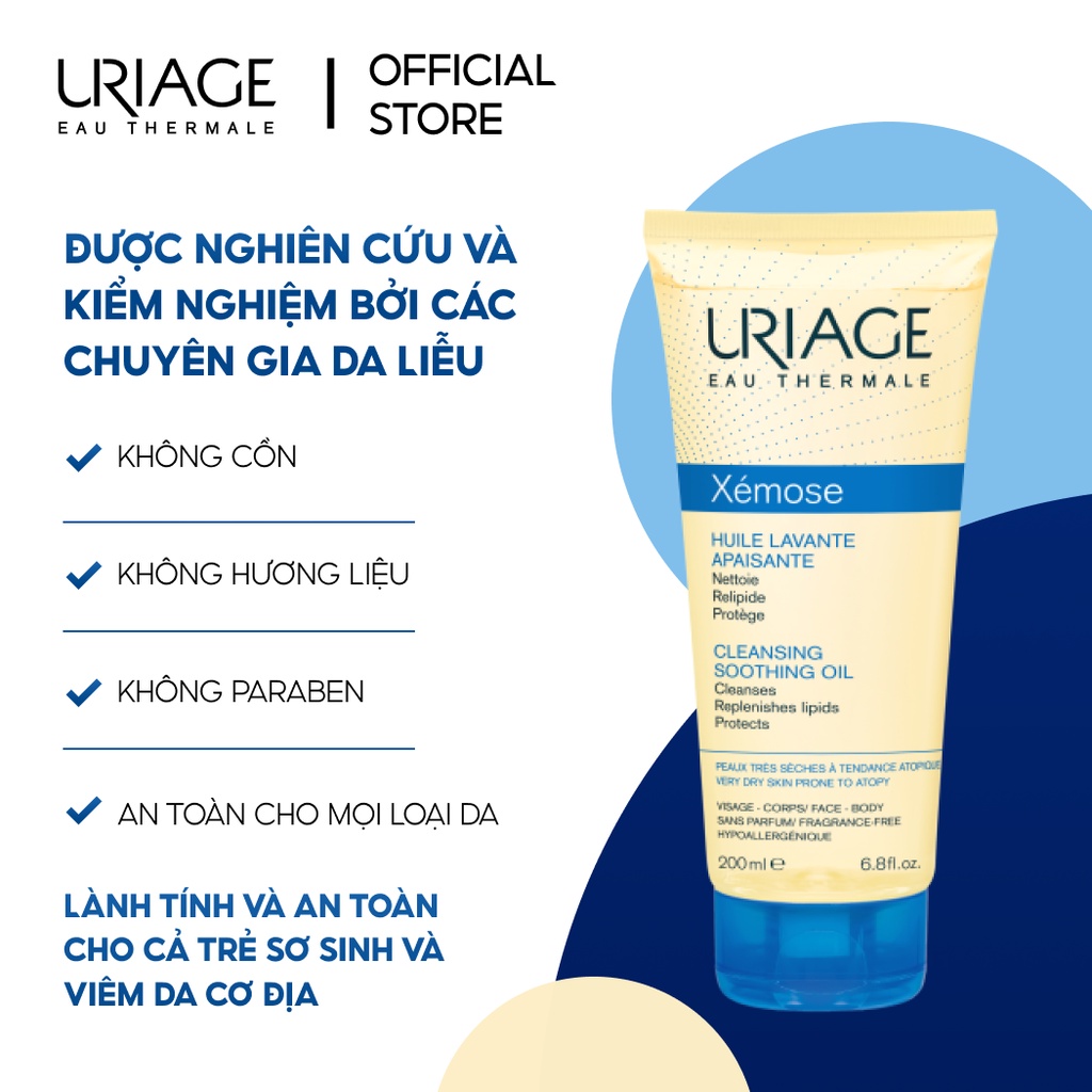 Gel làm sạch dạng gel-oil cho da khô, viêm da cơ địa, chàm URIAGE XÉMOSE HUILE LAVANTE APAISANTE 200ml