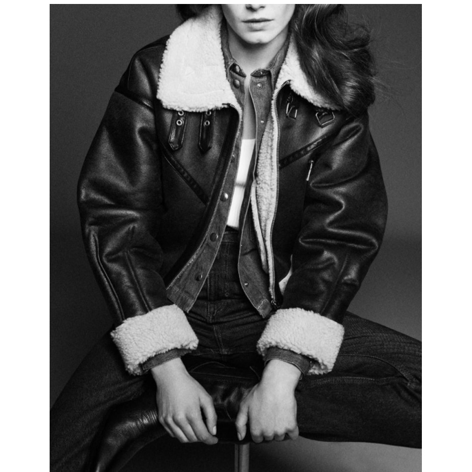 ÁO KHOÁC DA NỮ LÓT LÔNG BIKER MÀU NÂU - 8073/272