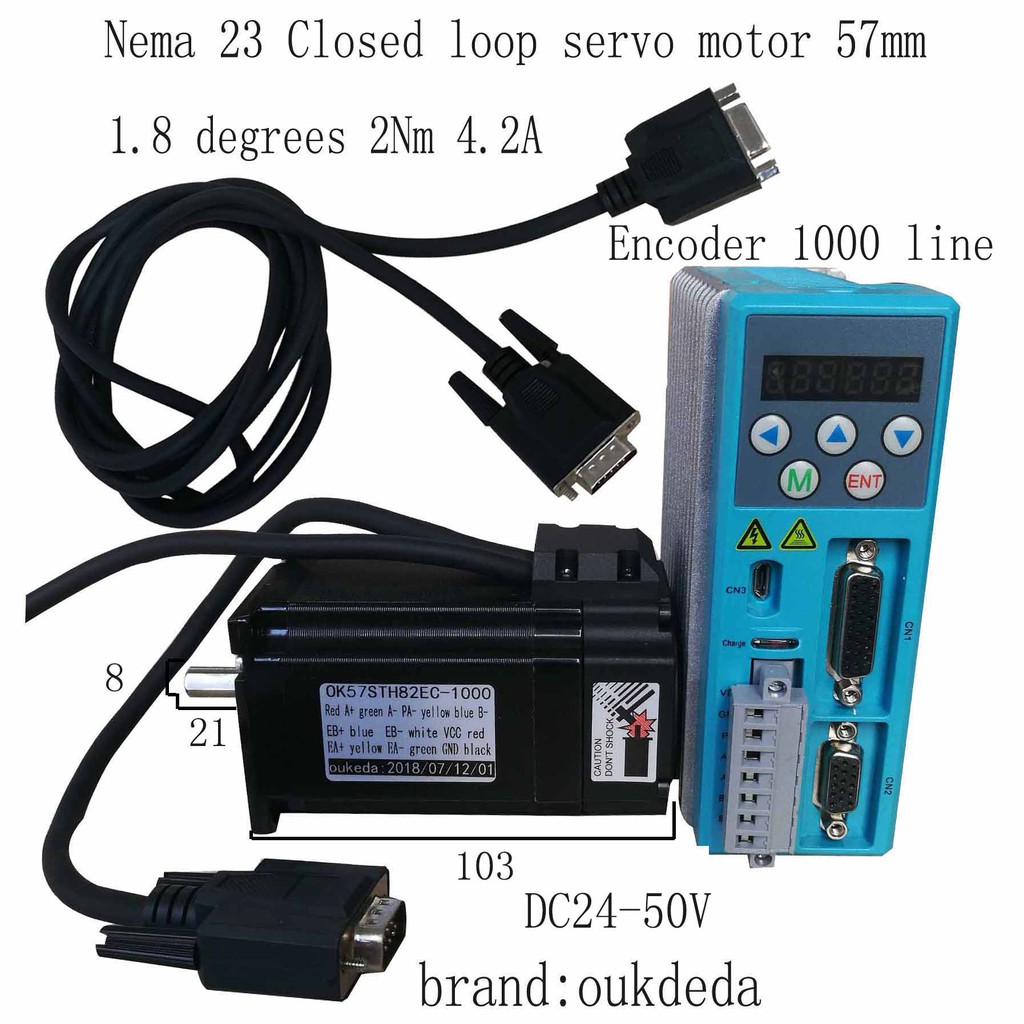 Combo động cơ bước điều khiển vòng kín, Step Servo OK57STH82EC-1000 + OK2D60BH 57 closed loop servo motor NEMA23