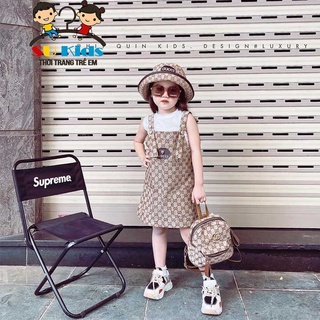 Set 3 váy siêu phong cách: mũ - áo và yếm Gu Xì cho bé gái