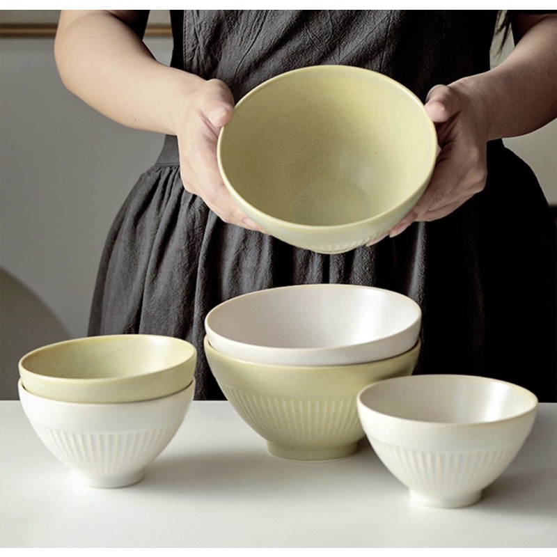 Bộ bát đĩa gốm xanh bơ mix trắng vân sọc phong cách Bắc Âu