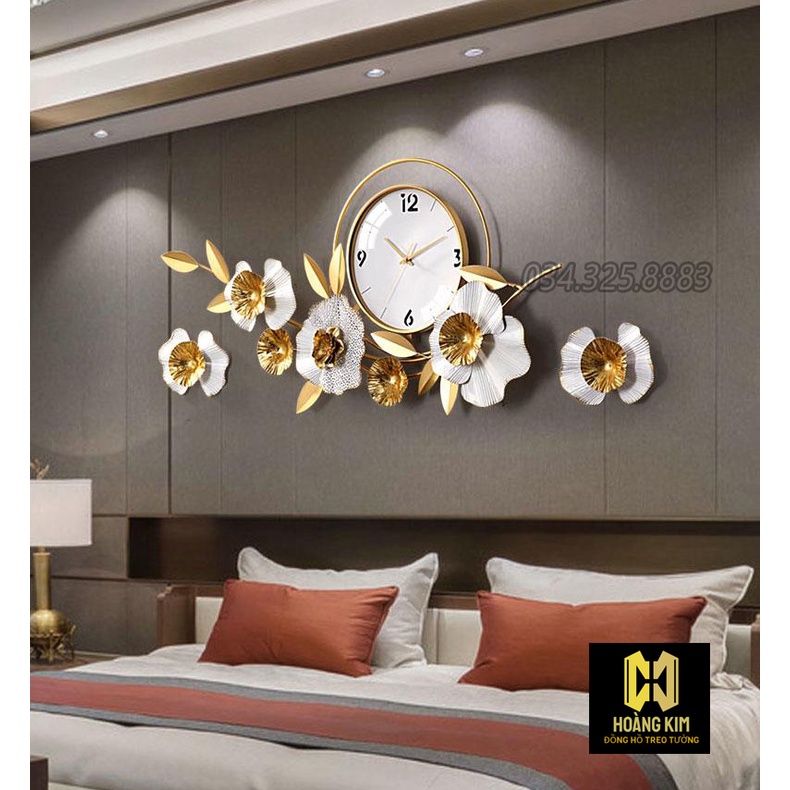 Đồng hồ trang trí Decor đồng hồ treo tường hình cành hoa cách điệu sang trọng size 93x84cm