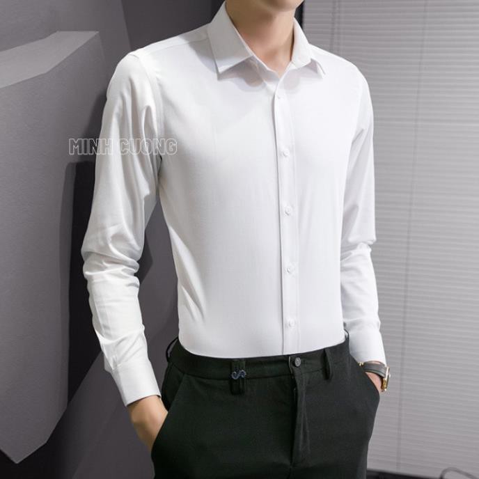 Áo sơ mi nam trơn tay dài, dáng ôm slimfit, phong cách Thời trang nam Hàn Quốc | BigBuy360 - bigbuy360.vn