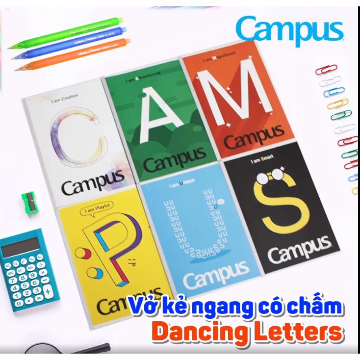 Vở CAMPUS kẻ ngang 80,120,200 tr DANCING LETTERS, tập kẻ ngang Campus - Soleil Home