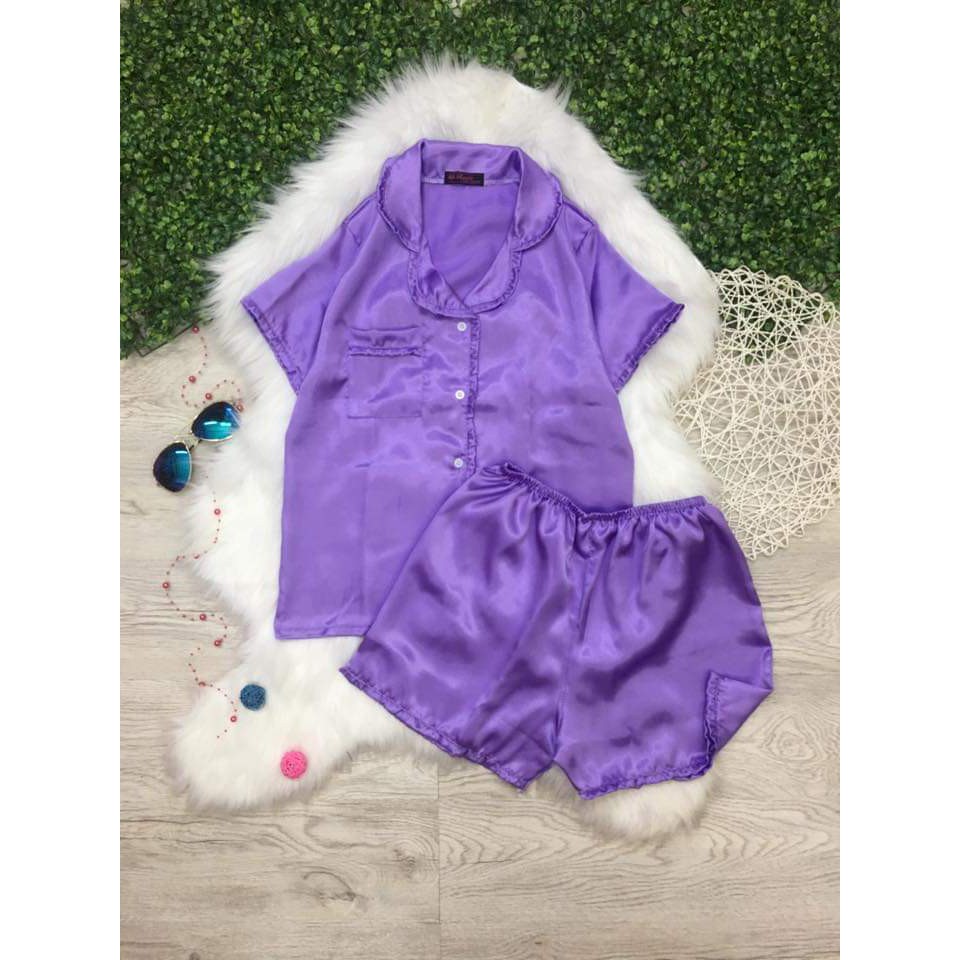 Bộ Lụa PIJAMA Bèo Nhún Tay Ngắn Quần Đùi.HÌNH THẬT 100%