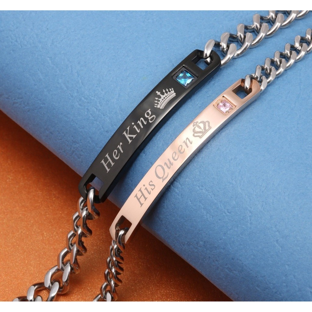 Dây Đeo Tay Cho Cặp Đôi Khắc Chữ His Queen / Her King Thời Trang
