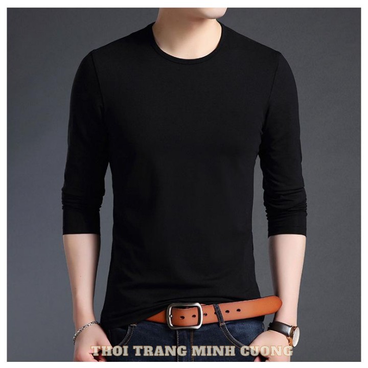 Áo thun nam dài tay cổ tròn mặc thu đông, giữ nhiệt, chất cotton co giãn, dáng ôm | BigBuy360 - bigbuy360.vn