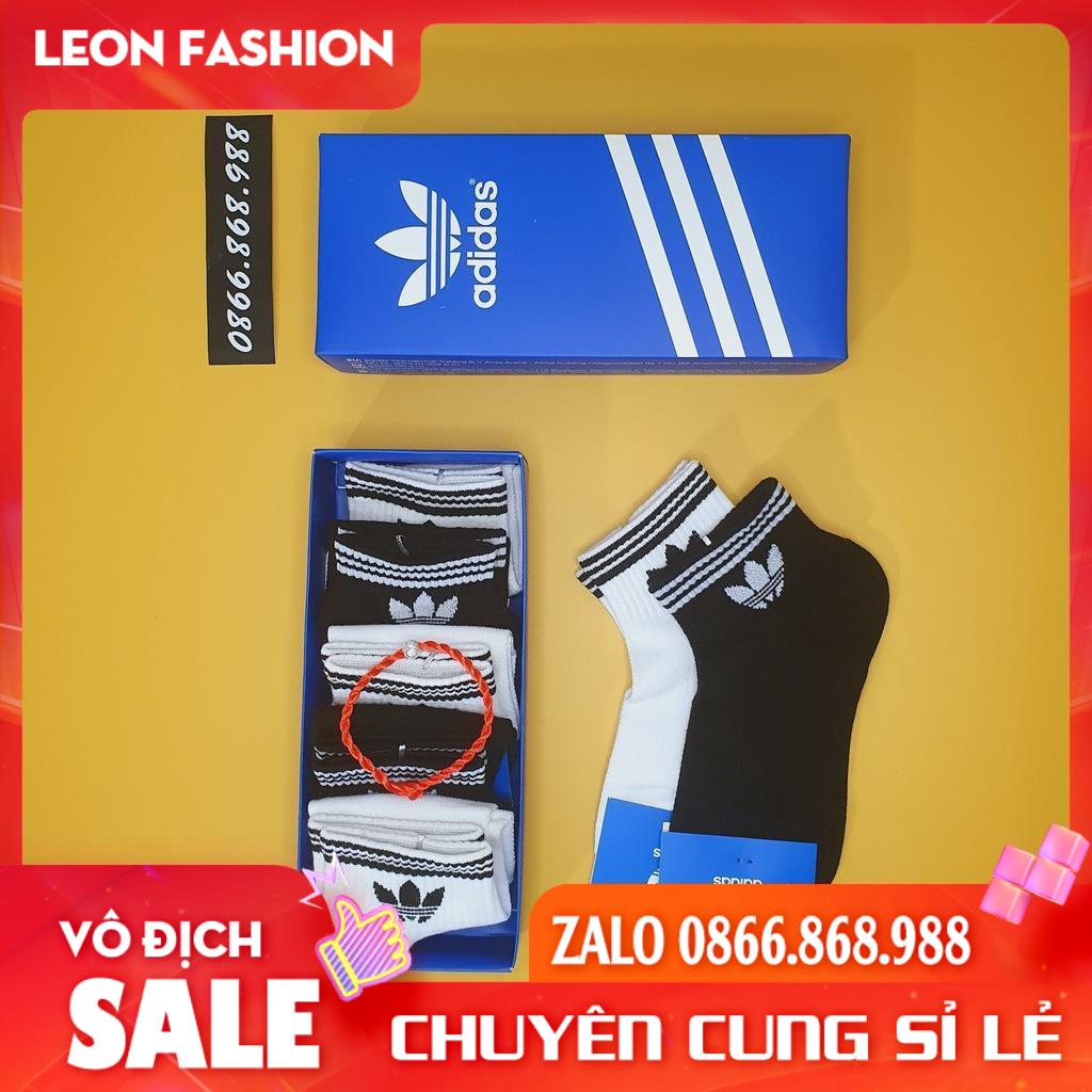 Tất  ADIDAS Cổ ngắn 3 sọc [Hộp 5 Đôi] Vớ Nam Nữ Thể thao Dệt kim Cao cấp QUÀ TẶNG - Kho sỉ tất