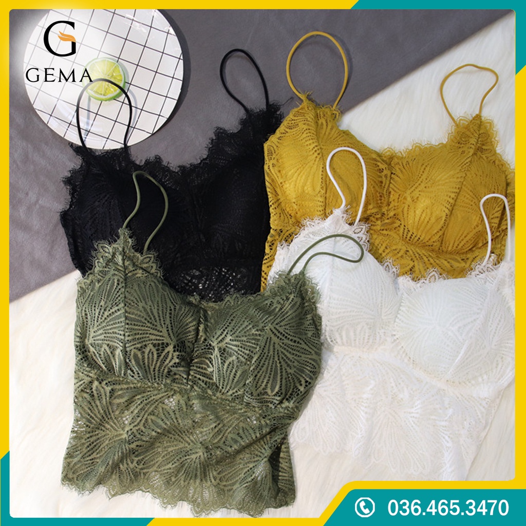 Áo Ren 2 Dây Croptop, Áo Sợi Bún Hai Dây Ren Có Mút Đệm tôn vòng 1