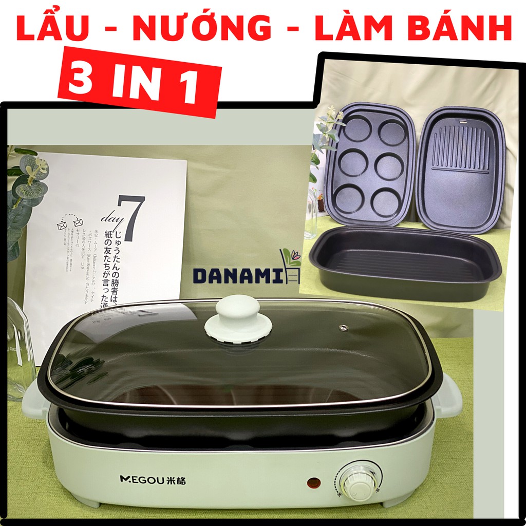 [NỒI LẨU NƯỚNG LÀM BÁNH 3 IN 1] – Nồi lẩu nướng cao cấp 4L– Nồi lẩu đa năng dùng cho 3 đến 6 người – Bếp lẩu nướng điện