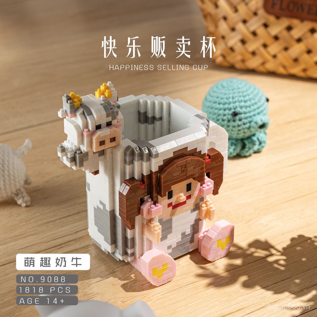 Đồ chơi trẻ em lego xếp hình cốc trà sữa cỡ nhỏ kèm giá đỡ cho b
