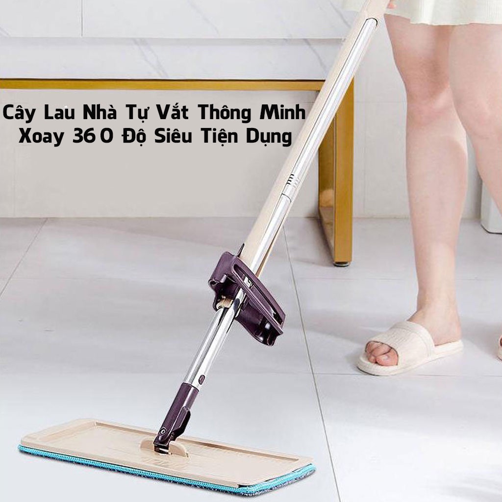 Cây Lau Nhà Tự Vắt Phẳng Thông Minh Spin Mop Xoay 360 Độ Dễ Dàng Sử Dụng - Tặng 2 Bông Lau - Gía Sốc