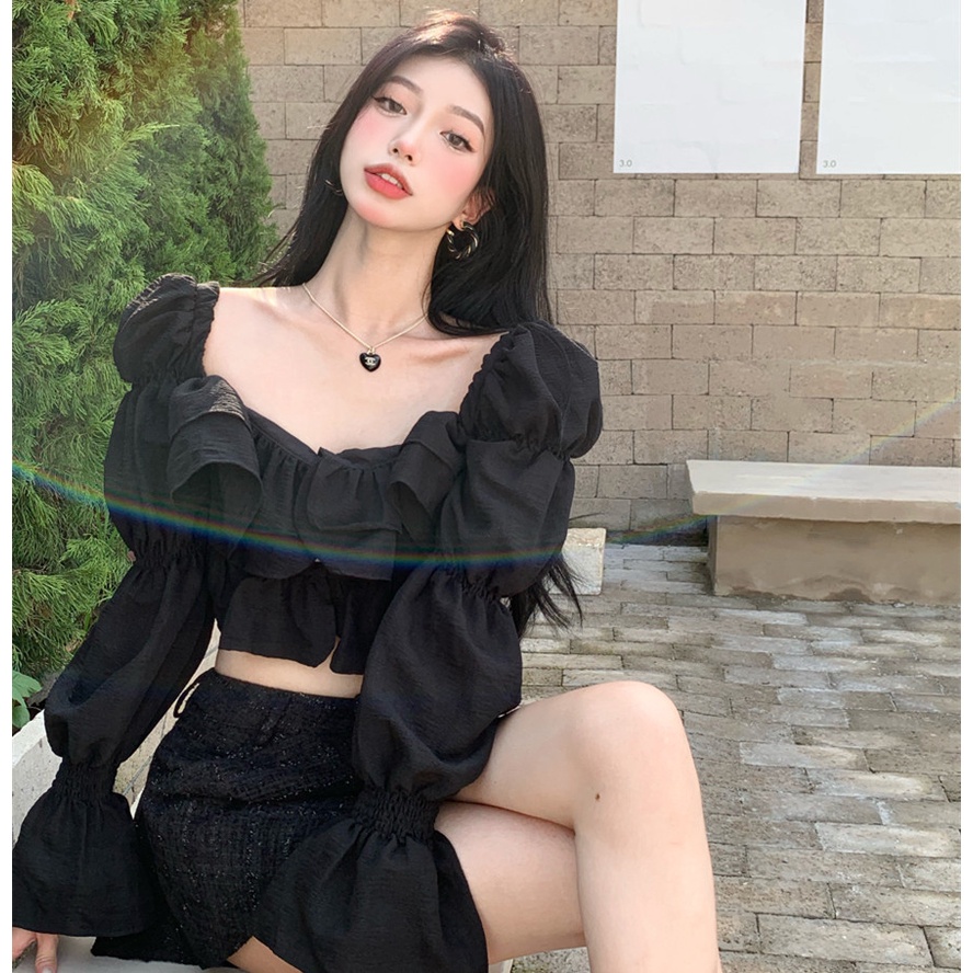 Áo Croptop Tay Dài Thiết Kế Quyến Rũ Hợp Thời Trang