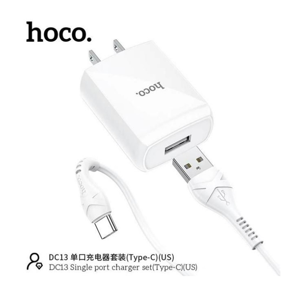 Bộ sạc Hoco DC13 Type-C to USB, sạc nhanh 2.4A, tương thích với nhiều dòng Samsung/Oppo..., chân cắm dẹt tiêu chuẩn US