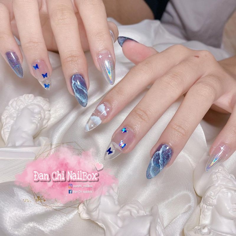 NailBox móng úp thiết kế sẵn Mẫu Xanh Đậm Mix Mây