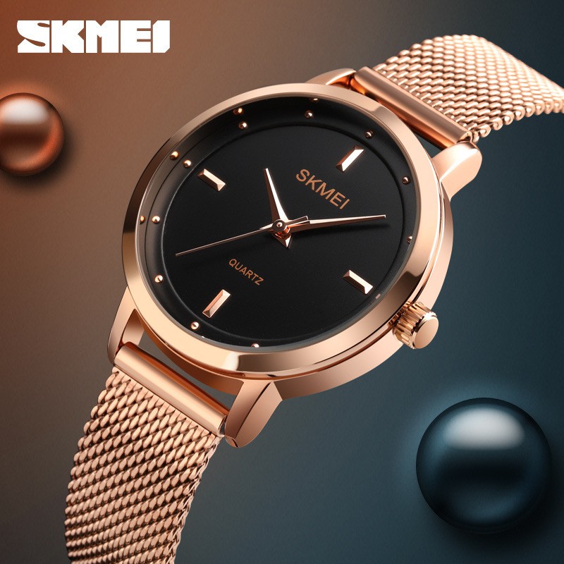 Đồng hồ kim thời trang nữ Skmei 1528 mặt tròn dây kim loại cao cấp | BigBuy360 - bigbuy360.vn