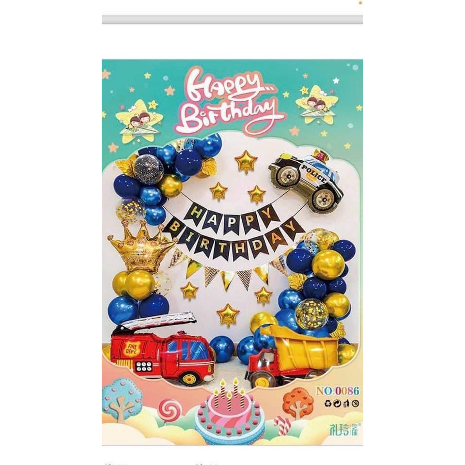 Set bóng trang trí sinh nhật happy birthday hinh thù sinh động, tặng kèm dây kết bóng, băng dính