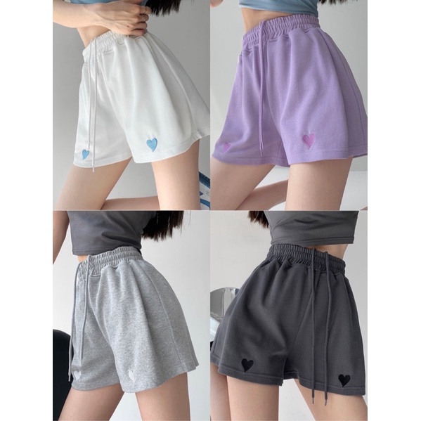 Quần Short Nữ Thêu Trái Tim Quần Đùi Unisex alohashop91