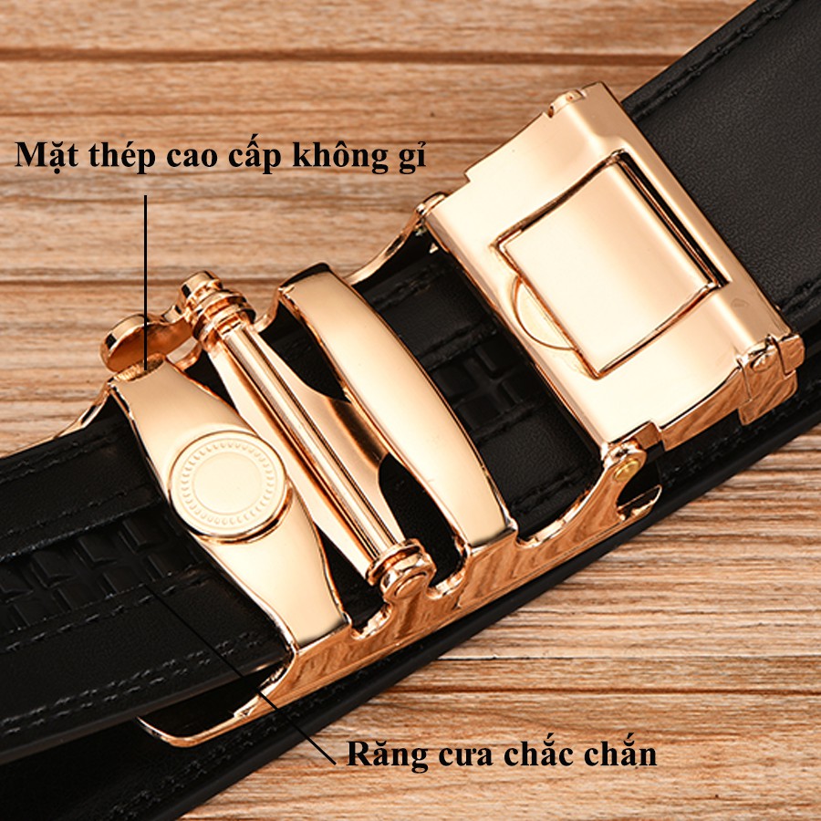 Thắt Lưng Nam VDv01 Hàng Hiệu, Dây Nịt Da, Khóa Kim Loại Tự động, Bản 3,5cm, Phù Hợp Thời Trang Công Sở, Mặc Quần Âu