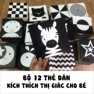 Bộ thẻ dán đen trắng KÍCH THÍCH THỊ GIÁC CHO BÉ 12 thẻ