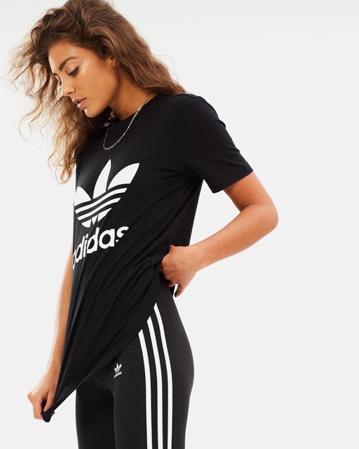 (HÀNG XUẤT XỊN) Áo das đen logo trắng đơn giản Trefoil Tee