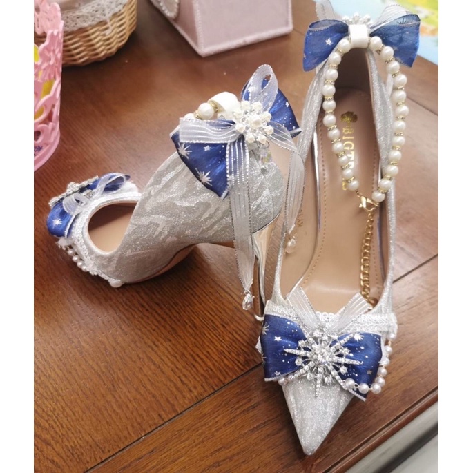 YASAS0104-Giày cao gót ánh nhũ mũi nhọn sao sáu cánh