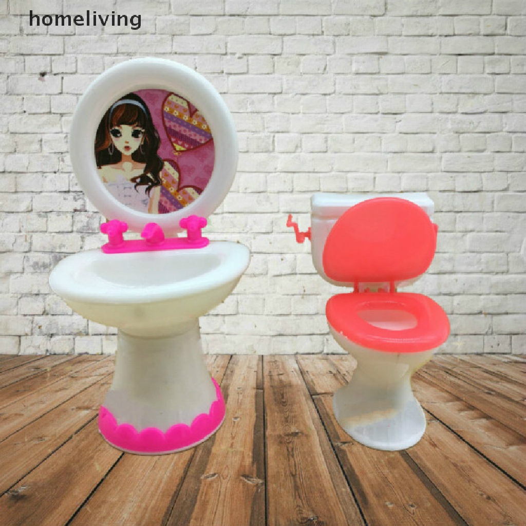 Ghế Ngồi Toilet Thời Trang Cho Búp Bê Barbie 1 Đóng + 1 Chậu Rửa