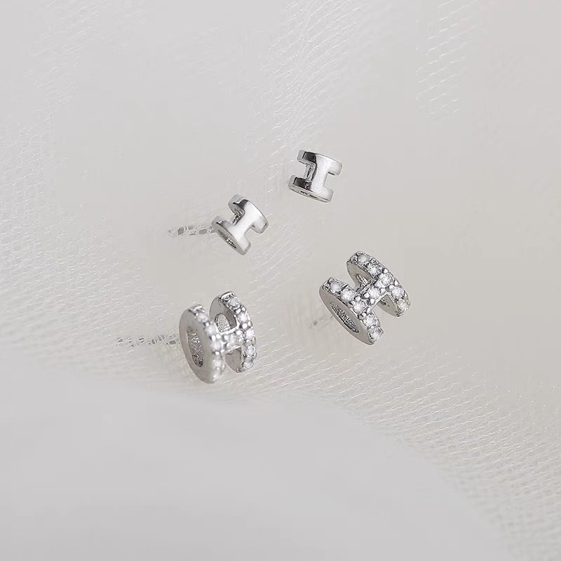 Khuyên tai bạc nữ chữ H, bông tai bạc 925 đính đá cao cấp DUYSON SILVER (Giá bán/1 chiếc) [KNKX7]