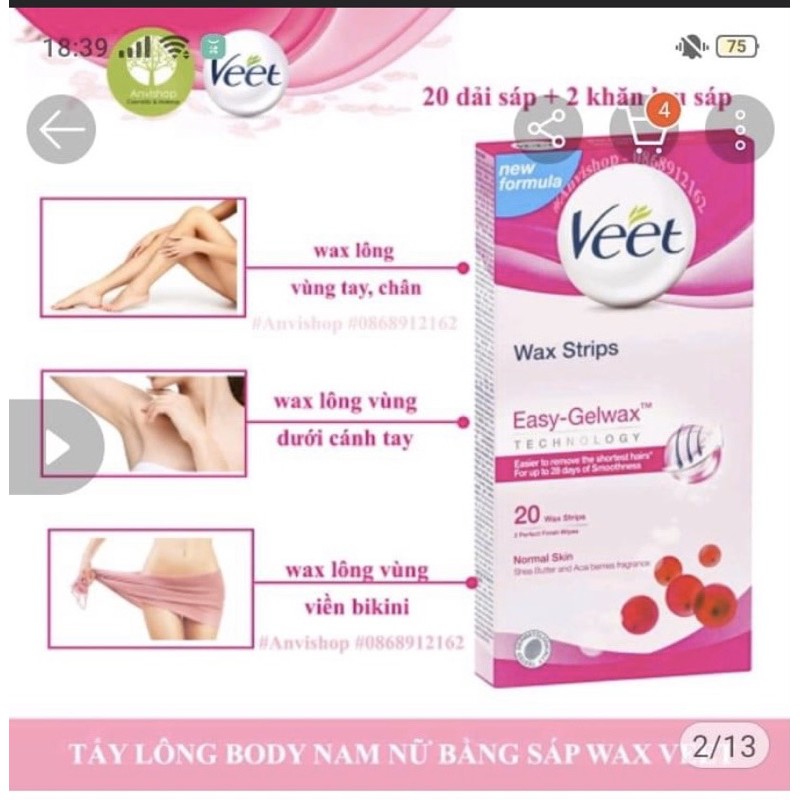 [TOP 1 SHOPEE] Miếng dán wax lông veet body 10 miếng tặng kèm 2 gói dưỡng