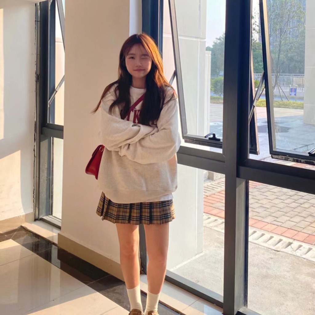 SUXI Áo Nỉ Dài Tay Cổ Tròn Màu Trơn In Chữ Thời Trang Cho Nữ