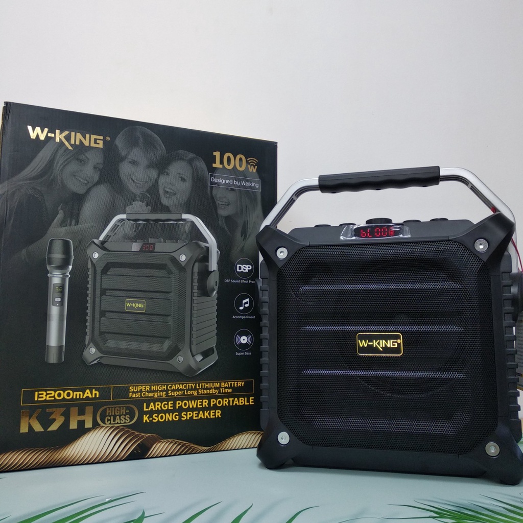 Loa karaoke bluetooth W-King K3H 100W tặng kèm mic hát karaoke, Loa di động, Pin cực lâu công suất lớn 100W- BH 12 tháng