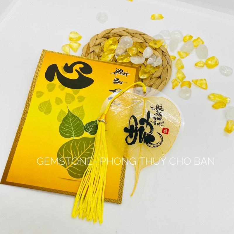 Lá Bồ Đề In Chữ Thư Pháp Có Tặng Kèm Bao Lì Xì Và Dây Tua Vàng, Lá Bồ Đề Tự Nhiên Mang Lại May Mắn, Bình An