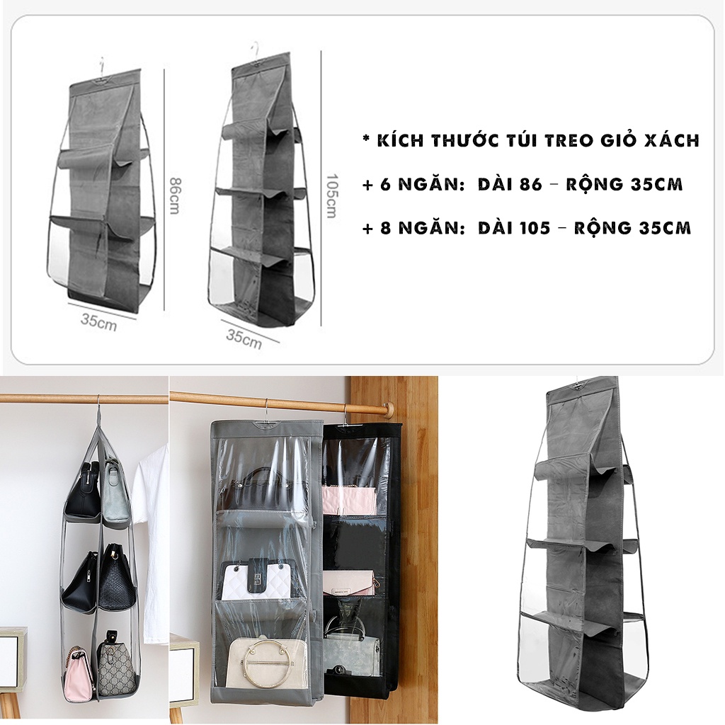 Túi Treo Đựng Giỏ Xách, Đựng Đồ - Giỏ Treo Túi Xách Chống Bụi Bẩn 6 Ngăn và 8 Ngăn – Hàng Nội Địa Trung – BLUE DEER